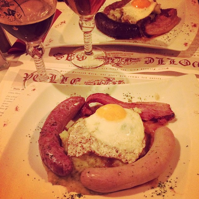 First real Belgian meal: Stoemp Royale with Leffe