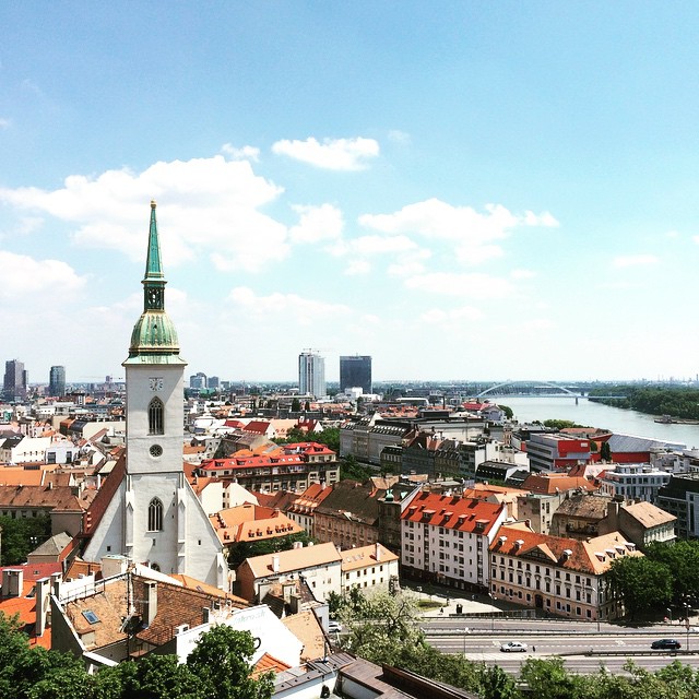 Hate to post twice in a row from the same location, but can't resist this shot of St. Martins Cathedral and the Danube! #travel #bratislava